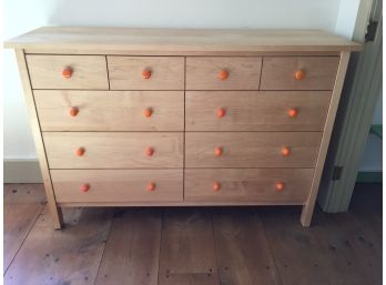 Very Nice Large Maple Dresser By ROOM & BOARD - Overall Great Condition - Orange Knobs - Very Nice Piece