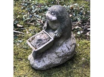 Adorable Cast Stone / Cement Garden Ornament - Beaver With Wheelbarrow ? - Very Cute Piece - Very Detailed