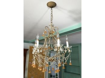 Wonderful Vintage French Style Beaded Chandelier With Amber Flowers - Paid $1,800 From NYC Decorator AMAZING !