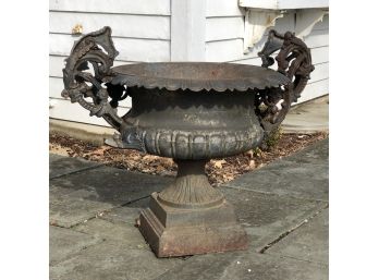 (2 Of 2) Spectacular Large Antique Victorian Cast Iron Garden Urn - Great Rust Finish - Super Ornate -