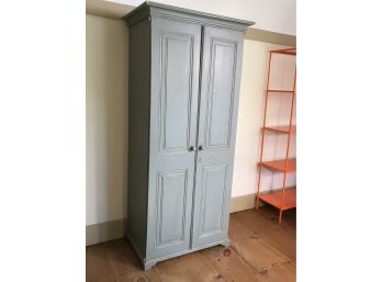 Wonderful Antique Style Tall Narrow Country Swedish Style Cupboard / Cabinet - Distressed Gray /  Blue Paint