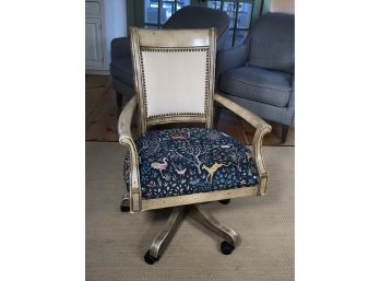 Very Nice Custom Made Rolling Office Chair With Marimekko Type Fabric - Antiqued Painted Frame - Nice !