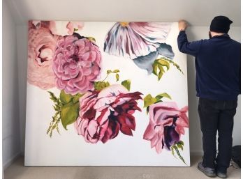 Enormous Beautiful Floral Painting On Canvas - VERY VERY Large 80' X 72' - 6'.6' By 6' Feet - Stunner !