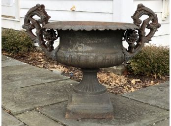(1 Of 2) Spectacular Large Antique Victorian Cast Iron Garden Urn - Great Rust Finish - Super Ornate