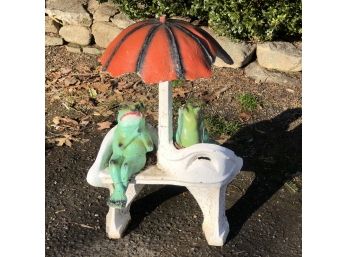 Adorable Vintage Cast Stone COURTING FROGS Garden Ornament - Frogs With Bench & Umbrella - AS - IS Piece