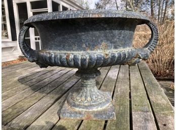 (2 OF 2) Fabulous Antique Cast Iron French Garden Urn With Face - Brought From France In The 1930s - AMAZING !