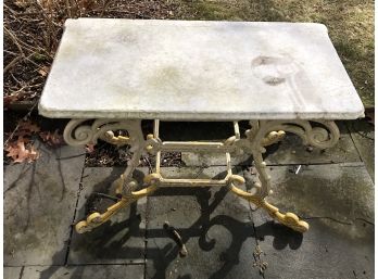 Lovely Vintage Cast Metal Rococo Table Base - Old White Paint - Has Many Uses - Non Matching White Marble Top