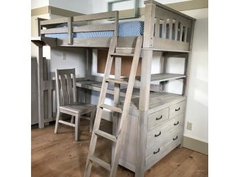 Amazing NE Kids Nice Whitewashed Bunk Bed / Four (4) Drawer Dresser / Desk  Chair  Ladder Furniture Grouping