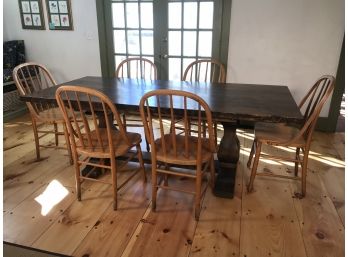 Large Dark Stained Refectory Table Along With Six (6) Bent Beech Wood Chairs Made In Yugoslavia  - Sold As Set