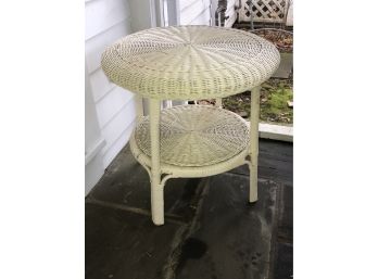 Nice Vintage Style Round Wicker Table With Lower Shelf - Good Overall Condition - Can't Have Too Many Tables