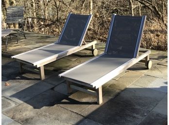 Sensational Pair Of Teak KINGSLEY BATE Ultra Modern Lounge Chairs - Will Lay Flat - With Duck Covers
