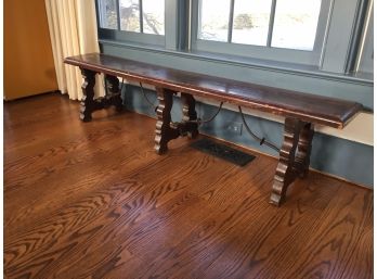 Wonderful Antique Style Spanish Colonial Style Bench - Hand Made Of Pine & Hand Wrought Iron - Very Nice !