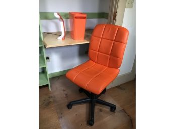 Three Piece Hermes Orange - Office Lot - Rolling Task Chair Waste Paper Basket & Working LED Desk Touch Lamp