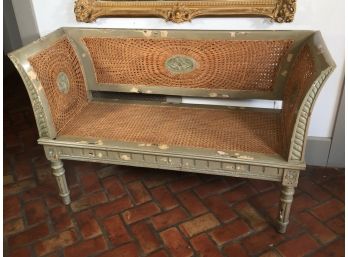 Spectacular Vintage French Style Settee - Amazing Distressed Paint - Lovely Carving & Double Caned GREAT PAINT