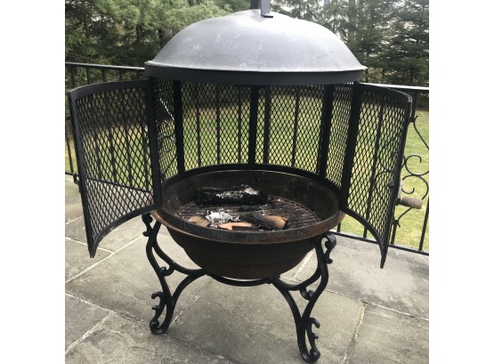 Tall Wrought Iron Fire Pit  With Lid And Protective Cover 26'D X 45'H - 3 Pieces