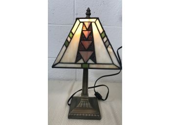 Tiffany Style Single Bulb Small Table Lamp - Painted Metal Base With Plastic Shade