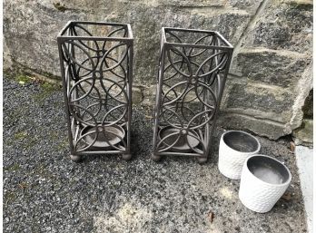 Pair Of Pottery Barn Metal Candle Holders With Optional Ceramic Inserts - 12'H