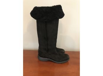 La Canadienne Womens Black Suede Fleece Lined Wedge Heel Tall Boots Size 7 M Canada