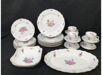 32 PC Lot China Set Hutschenreuther Germany For Dresden - 6pc Dinner Salad Cup/Saucer Platter Bowl Plus 5 Cups