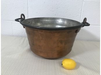 Vintage Hammered Copper Cauldron With Forged Iron Handle - 14'D X 8'H