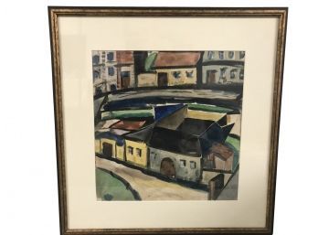 Signed Framed Watercolor In Two Toned Wood Frame With Ivory Mat