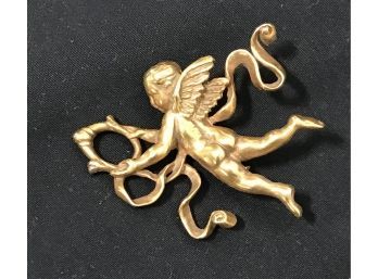Metropolitan Museum Of Art Vatican Collection Winged Cherub Angel Pin Brooch - Brass With 24K Gold