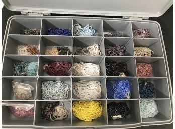31 PC Lot Of Strung Beads In Plano Double Action Two Tiered Storage Case