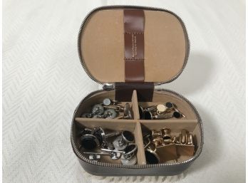 Vintage Men's Accessory Travel Case With Clothes Brush & 3 Sets Of Cufflinks/Studs -One Genuine Onyx