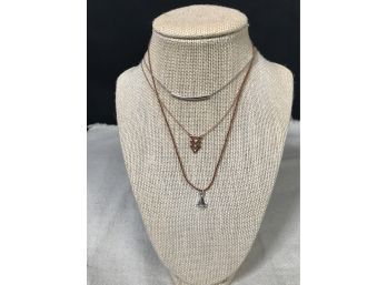 Kick Off Summer Trio Of Costume Necklaces - Sailboat, Silver Tone Bar And Copper Arrow - 16' With 8' Drop
