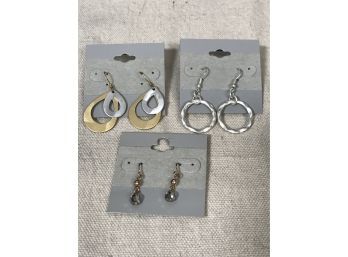 Silver And Gold Tone Trio Of Costume Earrings - New
