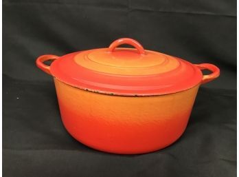Vintage Le Creuset  Orange Enamel Cast Iron Dutch Oven - 9.5'D X 4.35'H