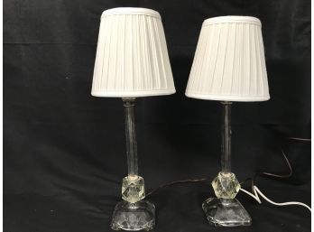 Vintage Pair Of Etched Glass Column Table Lamps 18.5''H