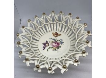 Antique Porcelain Lattice Bowl 10'D With Floral Center AUSTRIA 100 Yrs Old