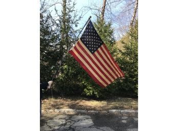 Vintage American Flag On Wooden Pole - 60'L X 33'H