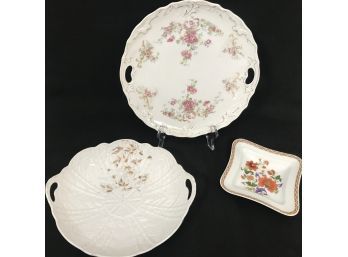 3PC Lot Porcelain Handled Serving Plate, Handled Bowl And Limoge Small Plate