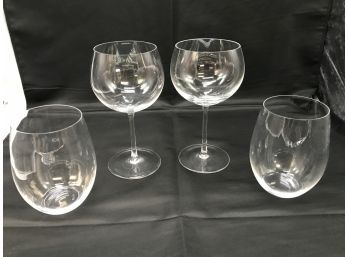 4pc Crystal Wine Glass Lot - Riedel Stemless  Germany SIGNED, 2 Stem 7'