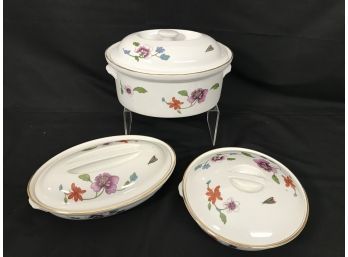 3 PC Royal Worcester Astley Porcelain Oven To Table Covered Casserole Dishes - England