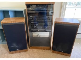 Kenwood Stereo System With Glass Door Rack