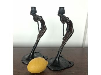 A Pair Of Replica Art Nouveau Bronze Candlesticks From MOMA