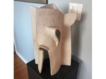 An Abstract Clay Sculpture With Wooden Pedestal