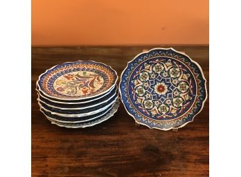 A Set Of Handmade Small Plates - Hand Painted, Scalloped Edge- Greek