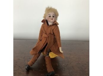 An Antique Rare Saba Bucherer Jointed Metal Doll With Original Clothing