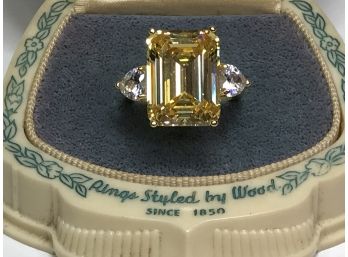 Fantastic Sterling Silver / 925 With 14k Gold Overlay With Large Yellow Topaz And White Topaz Accent Stones