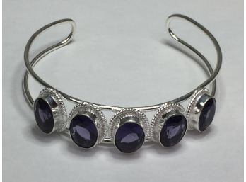 Fantastic 925 / Sterling Silver Cuff Bracelet With Amethysts - Very Delicate - Very Nice Deep Color - Nice !