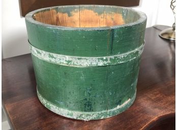 Lovely Antique / Vintage Green Wooden Firkin / Bucket GREAT Old Original Green Paint - Nice Dry Paint Surface