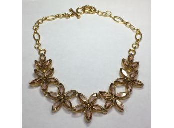 Fabulous 925 / Sterling Silver With 14k Gold Overlay - Pale Peach Topaz - Very Pretty Necklace - 16' Long