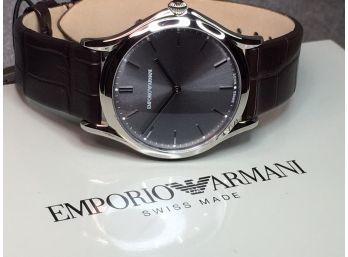 Brand New $895 GIORGIO ARMANI / EMPORIO Mens Watch - Polished Steel Case - Alligator Strap - FANTASTIC PIECE !