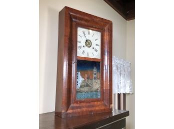 Antique 1840-60 Ogee Clock - VIEW OF LIVERPOOL Reverse Painted Glass - Seth Thomas Dial With L Cobb & Co Works
