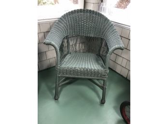 Antique / Vintage Dark Green Wicker Chair - 1920s - 1930s - Classic Form - Has Cushion - Overall Good Shape