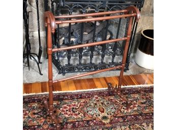 Antique Victorian Walnut Quilt / Towel Rack - Has Small Quilt Which Is More For Display - Nice Old One